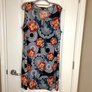 Vintage Espresso Women's Shift Dress Size 1X Floral Circle Pattern Sleeveless